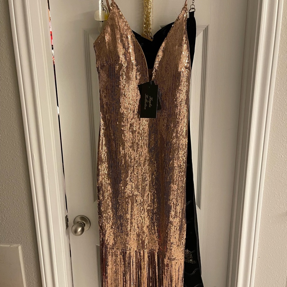 Rose Gold Sequin fringe Cocktail dress